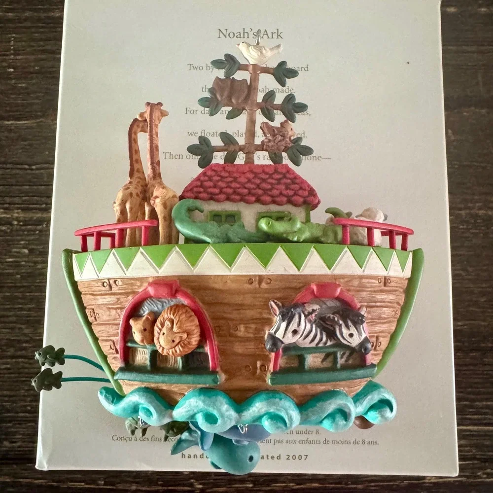 Hallmark Keepsake Noahs Ark Ornaments 2007 & 2006 Magic Motion Ken Crow Set